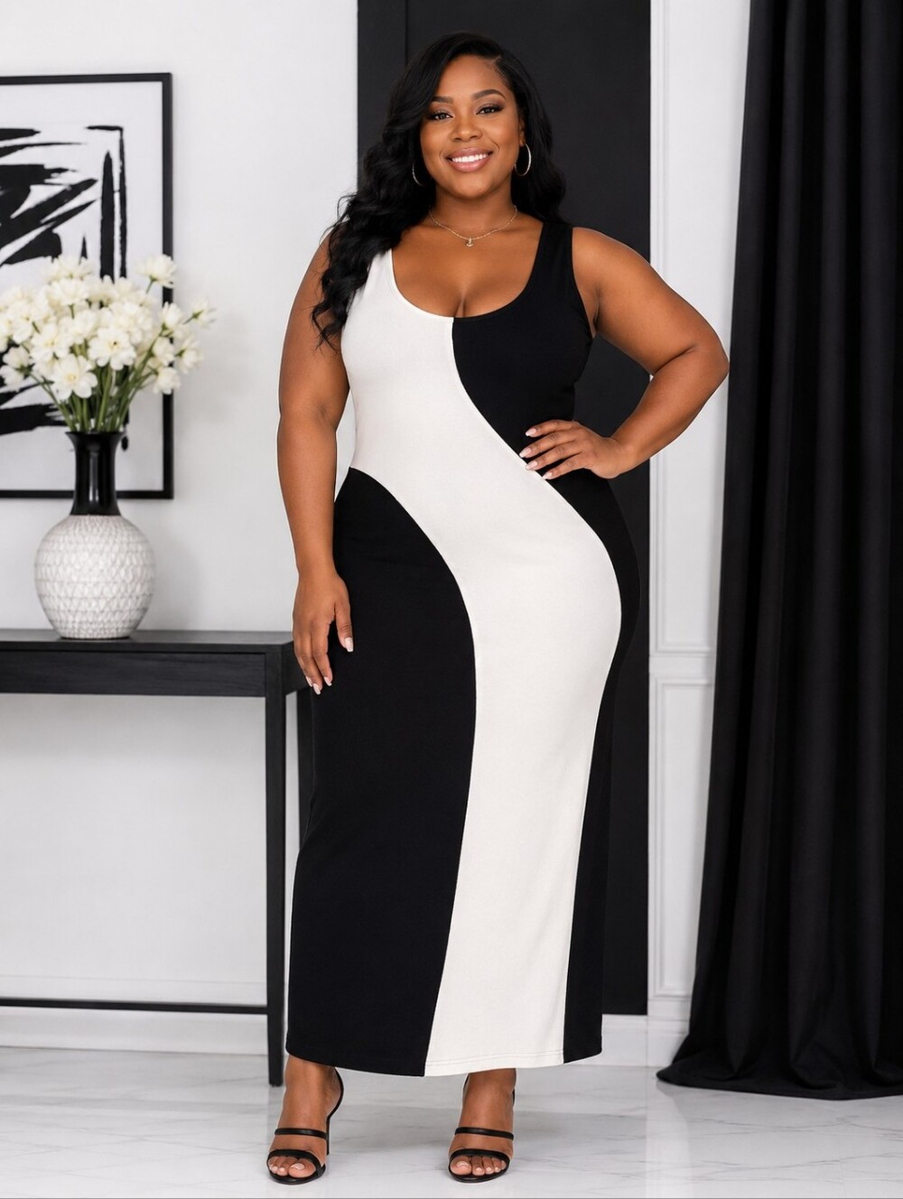 Eloquii Black and White Colorblock Maxi Dress Size 18/20